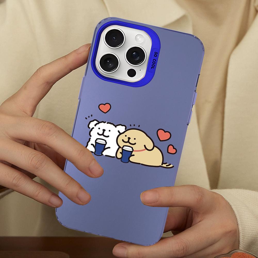 Cartoon Line Dog Phone Case For IPhone 16 15 14 13 12 11 Pro Max X XR XSMAX 8 7 Plus Matte Shockproof Back Cover