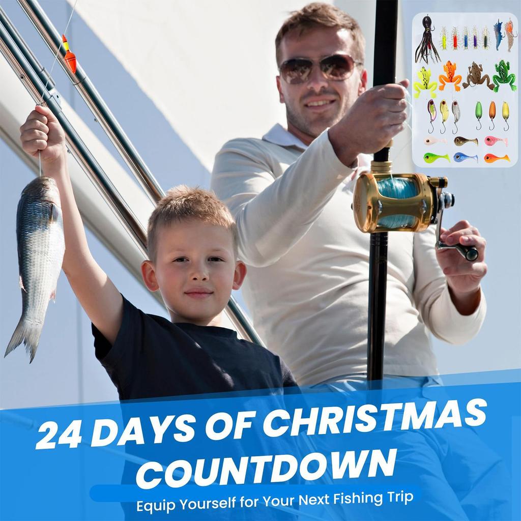 Fishing Countdown Calendar 24-Day Fishing Bait Christmas Advent Fish Lure Calendar For Boys Boyfriend Husband Father Fisherman