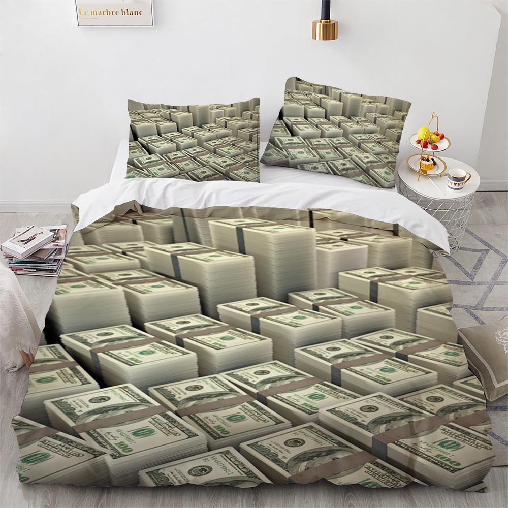 3D Modern Bedding Set Dollar Motif Printed Duvet Cover Vivid Comforter Cover 2/3 Pieces Money Pattern Funny King Queen Size
