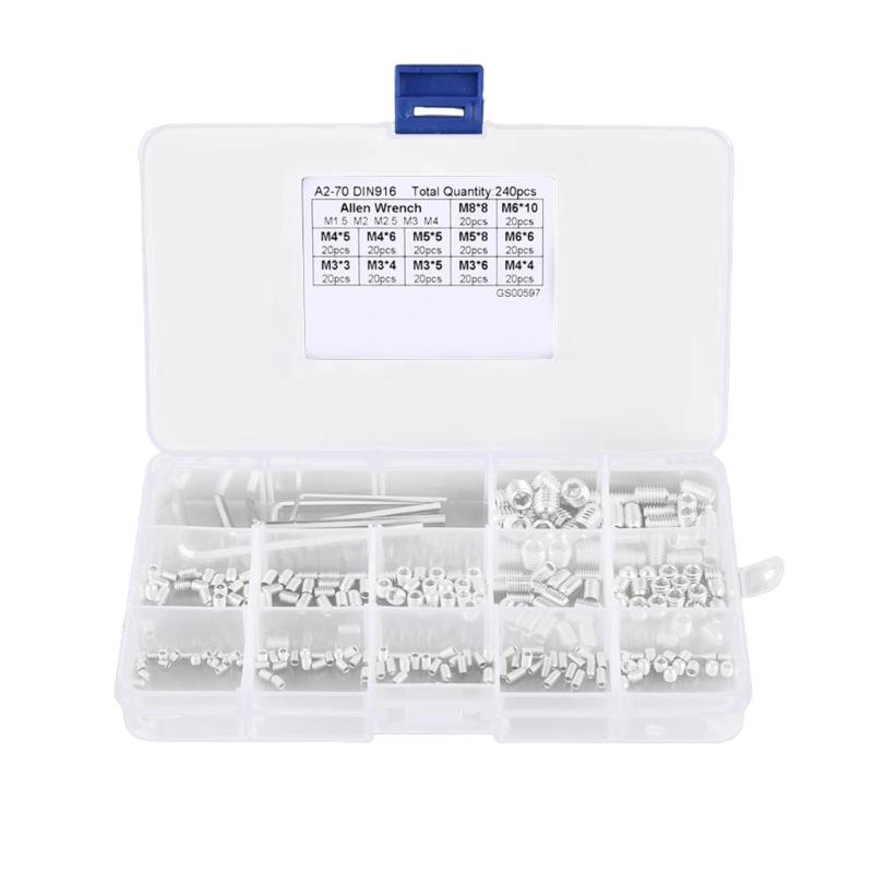 

Pack of 240pcs Grub Screw Set Internal Hex Drive Cup-Point Screws Assortment set for Door Handles Light Fixture Screws 1