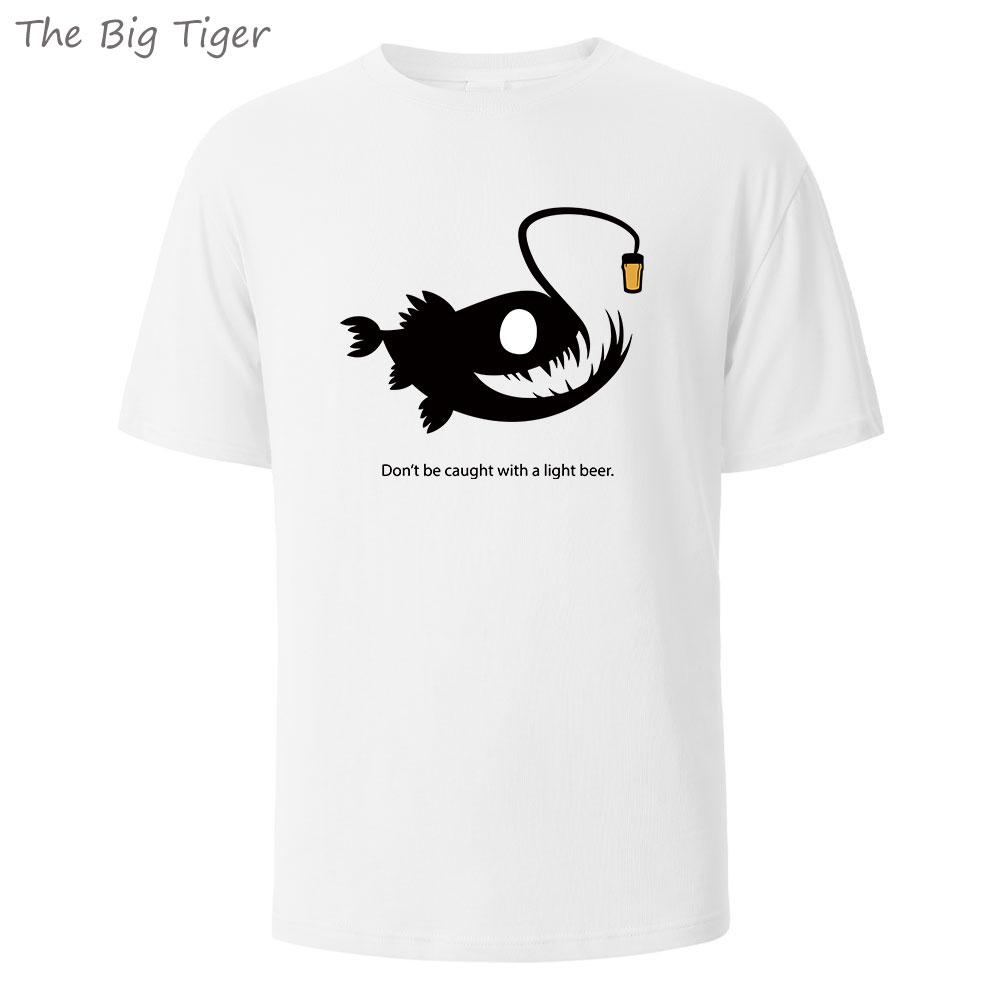 

Beer Fish Printing Basic Cotton T Shirt Relaxed Fit Round Neck Minimalist Style Unisex Casual Comfortable Top Men TShirt S