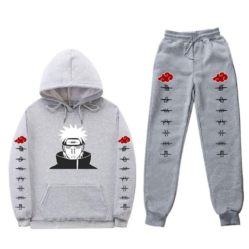 Pánská mikina s kapucí a fleecovou podšívkou Naruto Akatsuki Pain Tendo, ležérní sada oblečení s dlouhým rukávem