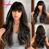Light Pink Long Wavy Cosplay Synthetic Hair Wigs with Bangs for White Women Afro Lolita Water Wave Halloween Heat Reisitant Wig