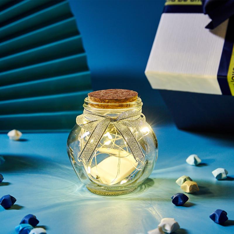 Стеклянная бутылка желаний с пробкой - Счастливые звезды, Ракушки, Коряга, Оригами журавлик из бумаги - Подарок учителю