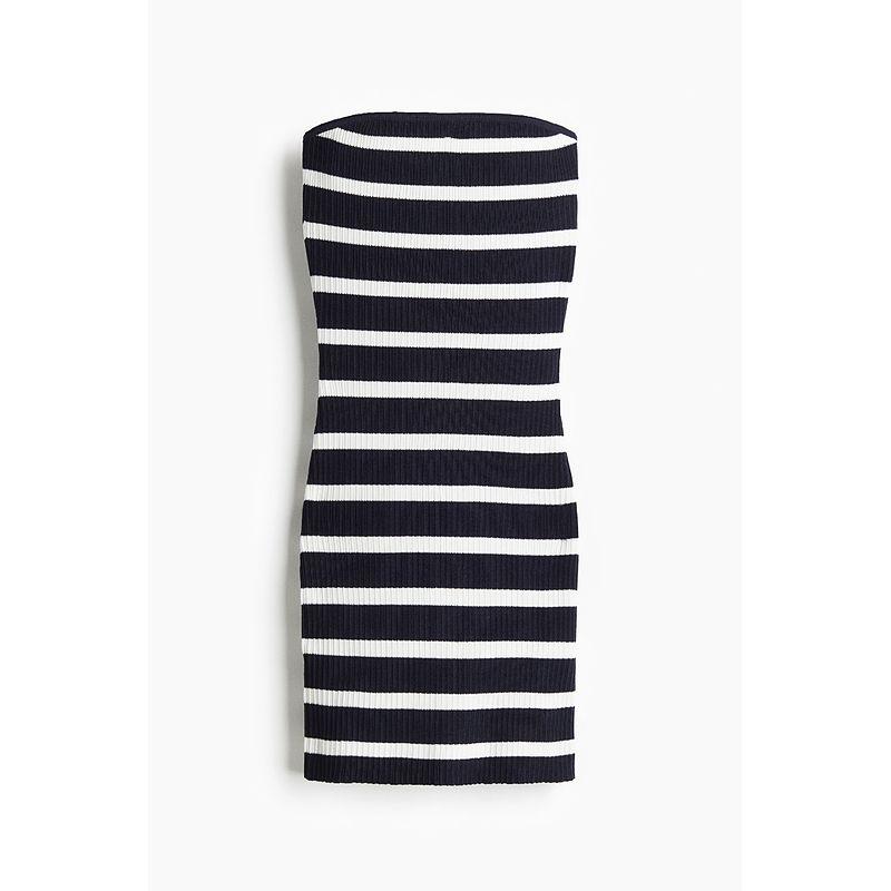 

HM Women s Clothing Dress 2025 Summer New Skirt Tube Top Rib Knitting Slim-Fit Jumpsuit 1285872 Black/White Stripes 160/88