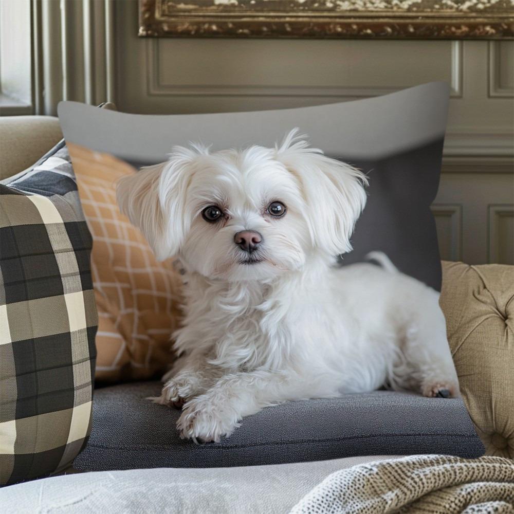 45X45Cm Adorable Maltese Dog Pillow Cover Cushion Pillowcase Modern Style Durable Soft Polyester Home Decor, Bedroom Accessory