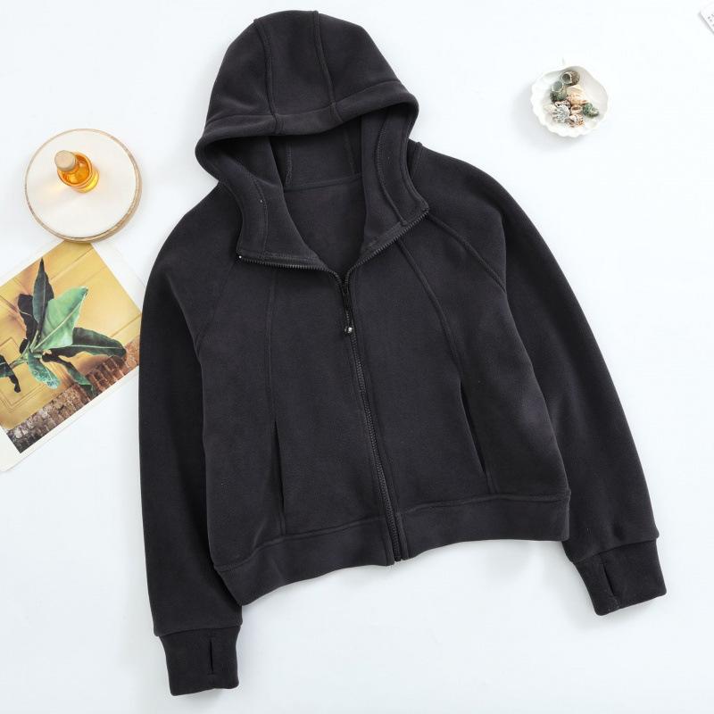 Fleece short hooded sweater women, autumn and winter casual sports cardigan jacket