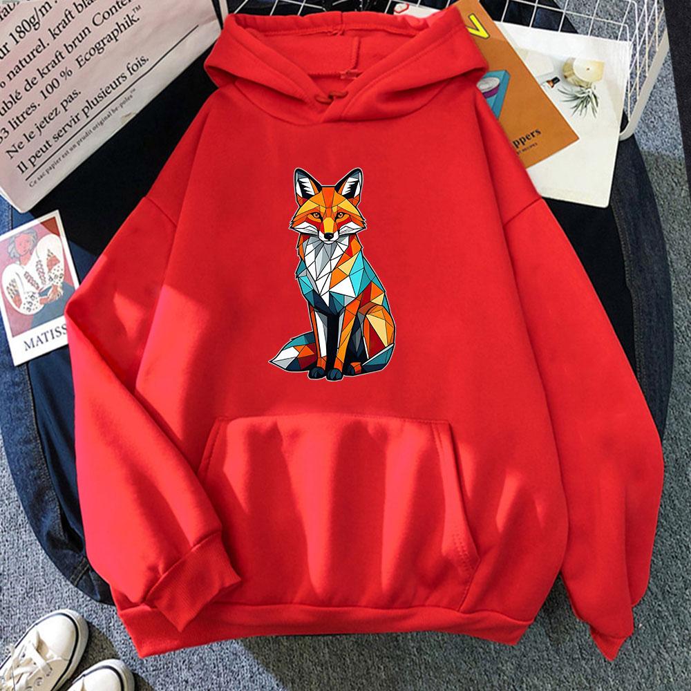 Rainbow Fox Printed Hoodie Cartoon Print Velvet Casual Long Sleeved Sweatshirt Men Women Clothing Moletom Fashionable Clothing