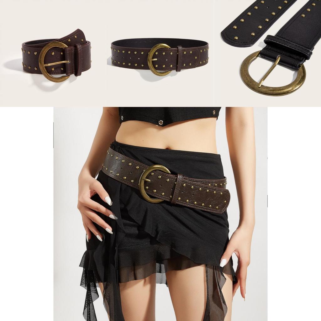 Punk Rock Chain Buckle Belt With Faux Leather Material For Trendy Streetwear