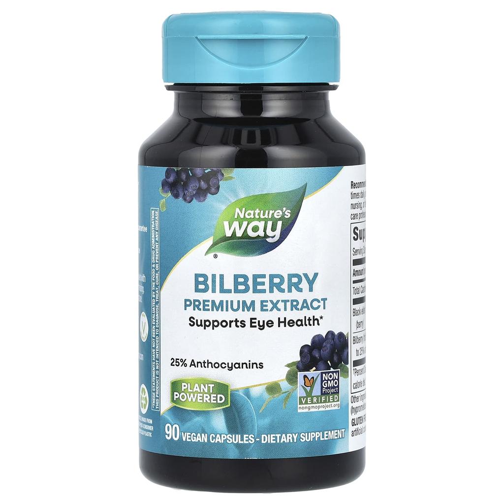 Nature's Way Bilberry Premium Extract, Vegan Capsules, 90
