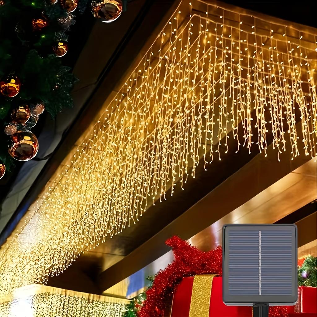 Solar-Powered Smart Ice-Shaped Lights,Christmas Light Strings, Smart Switch, 8 Flashing Modes, Outdoor Hanging Decorative Lights