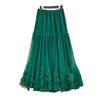 Mesh Yarn Midi Skirt High Elastic Waist Ruffles Trim A-line Skirt