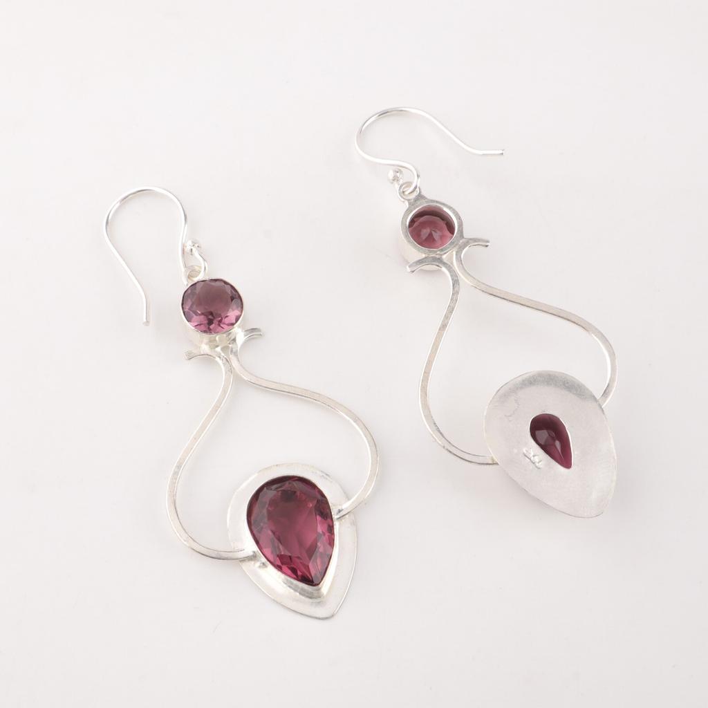 Natural Rhodolite Gemstone 925 Sterling Silver Jewelry Handmade Earrings 2.07" EE-170-3
