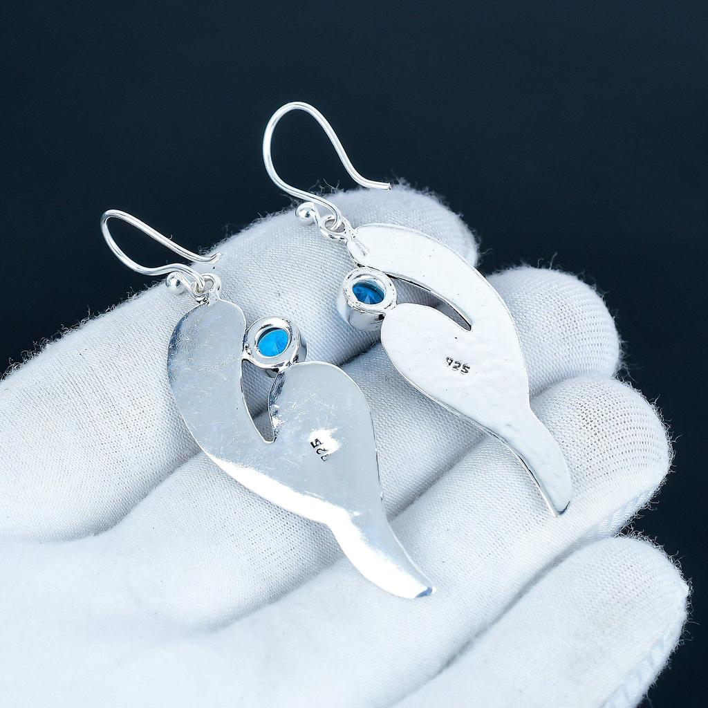 Beutiful Blue Topaz Gemstone Earrings, 925 Sterling Silver Earring, Handmade Boho Silver Jewelry Dangle Earrings, Valentine's Day Gift