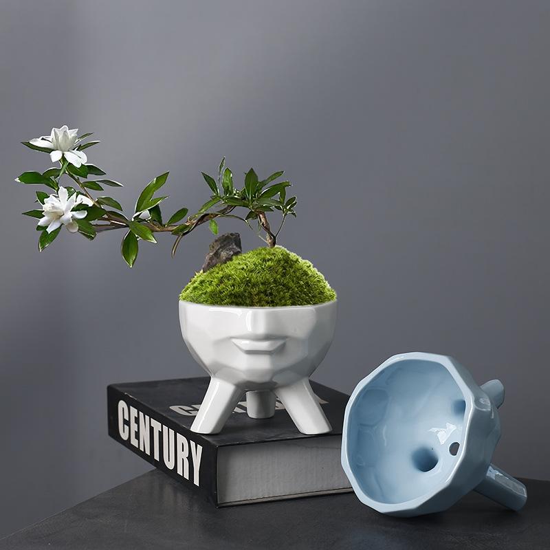 Ceramic Flower Pot Breathable Simple Nordic Style Portrait Pot Indoor Desktop Art Ornament Flower Pot Succulent Green Plant Flower Pot