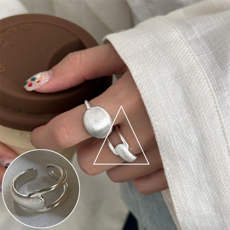 Women's Wide Band Geometric Frosted Matte Open Ring, S925 Silver Plated Creative Index Finger Design