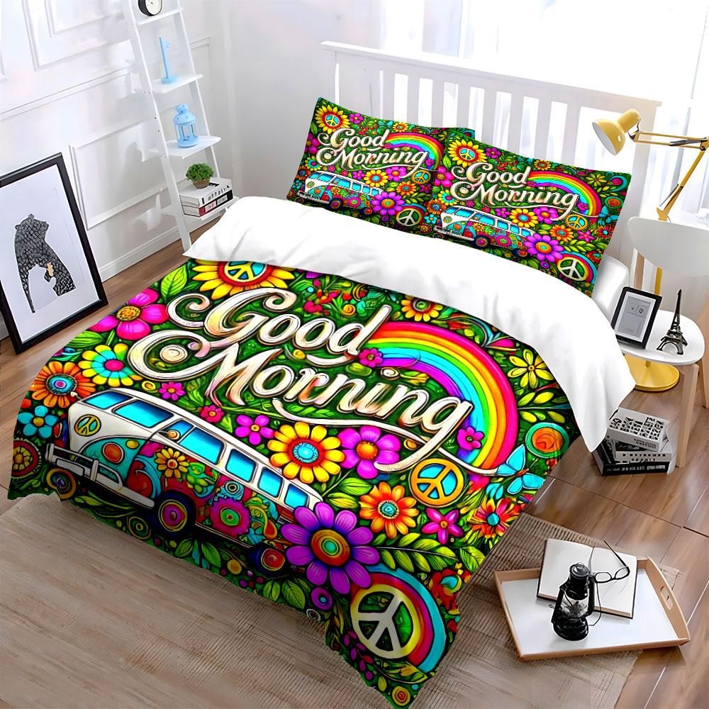 Grosstor Unisex Hippie Style Decorative Art Set Multiple Sizes Kid's And Adults' Bedroom Exquisite 3Pc Bedding Set, Gift