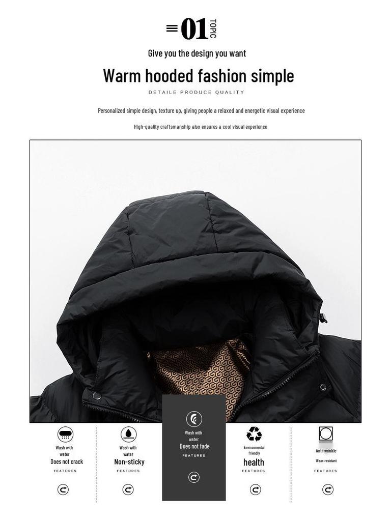 Herren Trendy Kapuzen-Wintermantel Schwarz-Gold Graphen - Lässig, Dick, Vielseitige Oberbekleidung