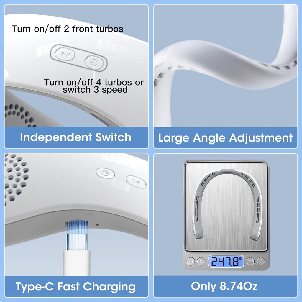 4000mAh Rechargeable Portable Neck Hanging Air Conditioner Cooling Without Blades
