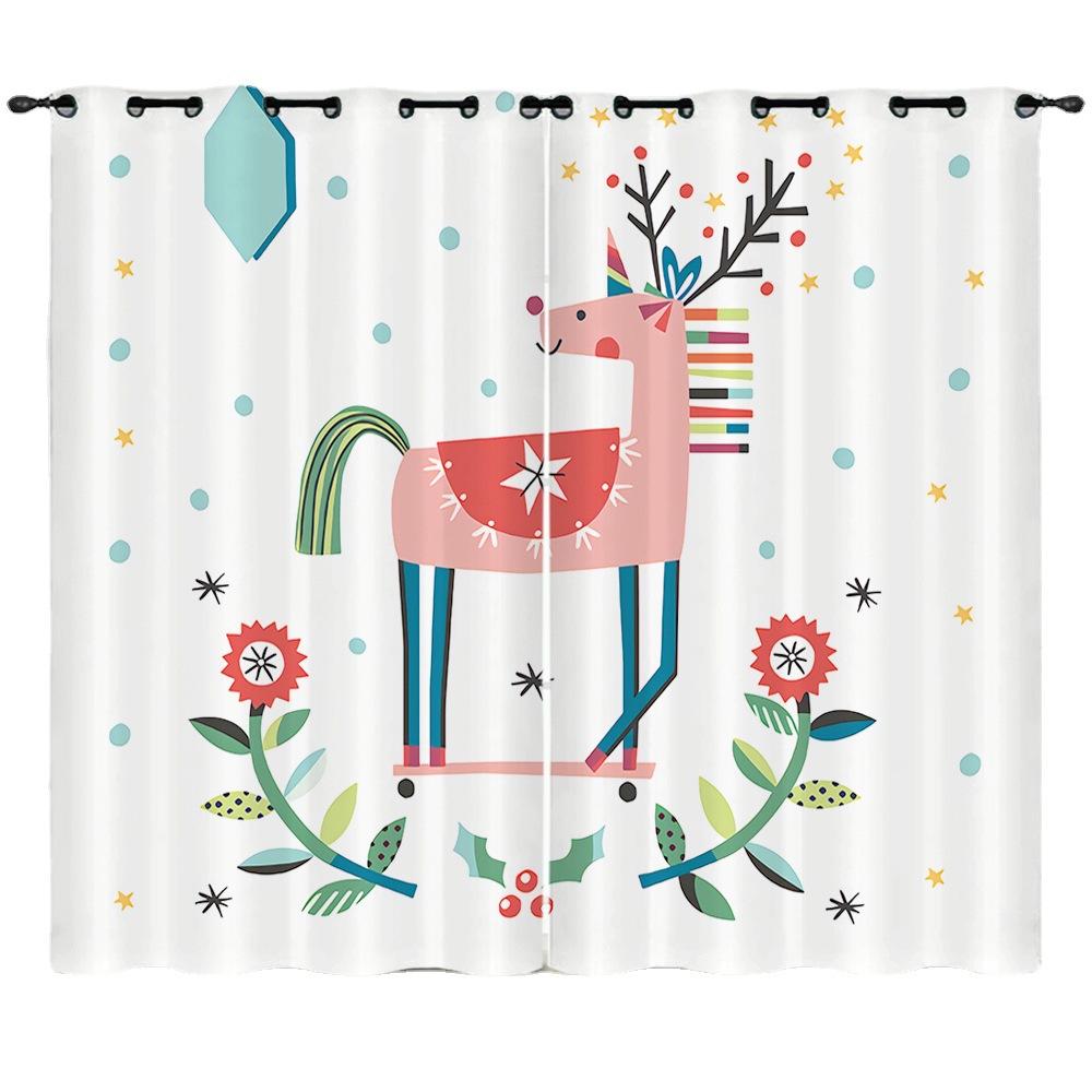 Cartoon Animal Bear Deer Love Kitten Digital Printing Curtain Blackout Punching