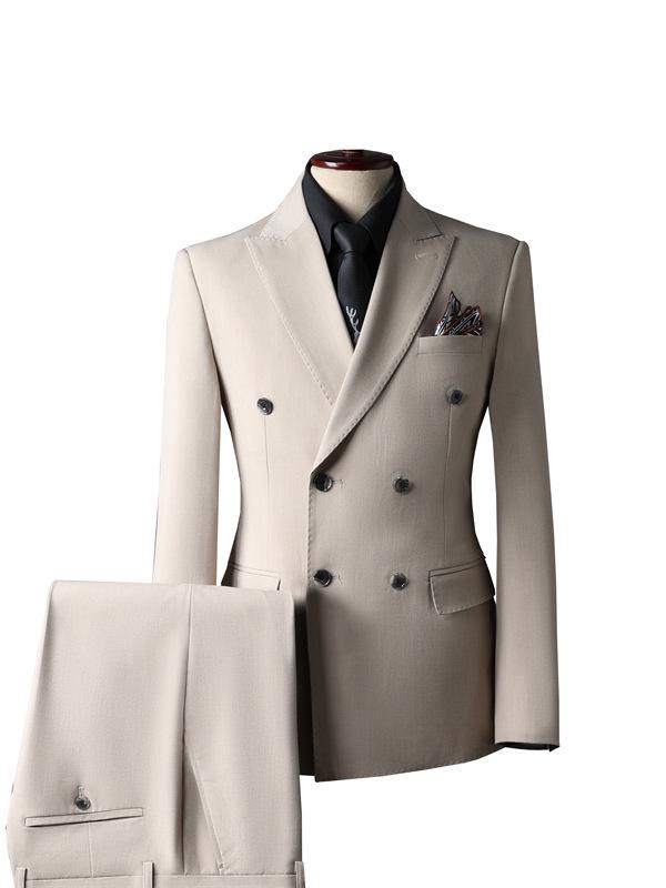 Korean-Style Apricot Double-Breasted Men's Suit, 2024 Autumn Wedding & Best Man Attire