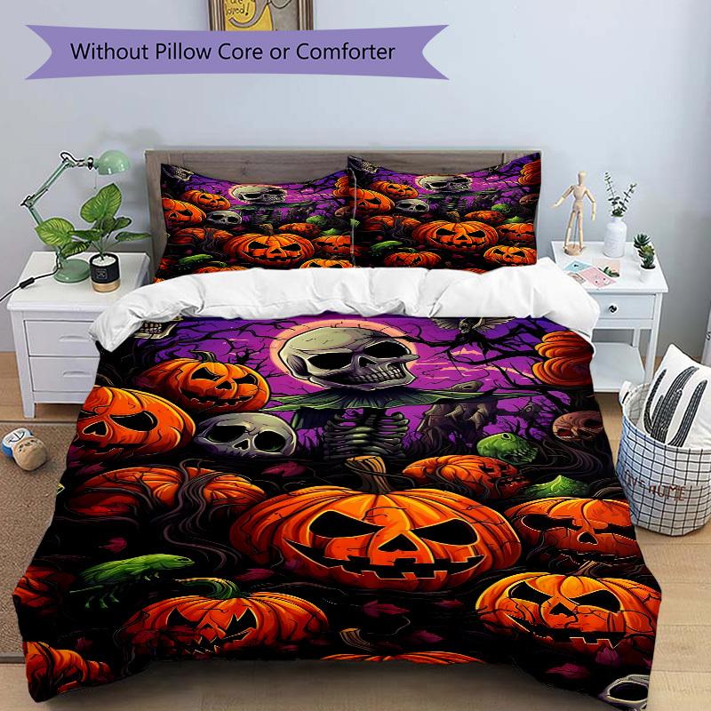 3pcs bedding set Halloween Pumpkins Includes 1 Comforter + 2 Pillowcases, Without Pillow Inserts, Soft Comfortable, Lightweight Breathable,