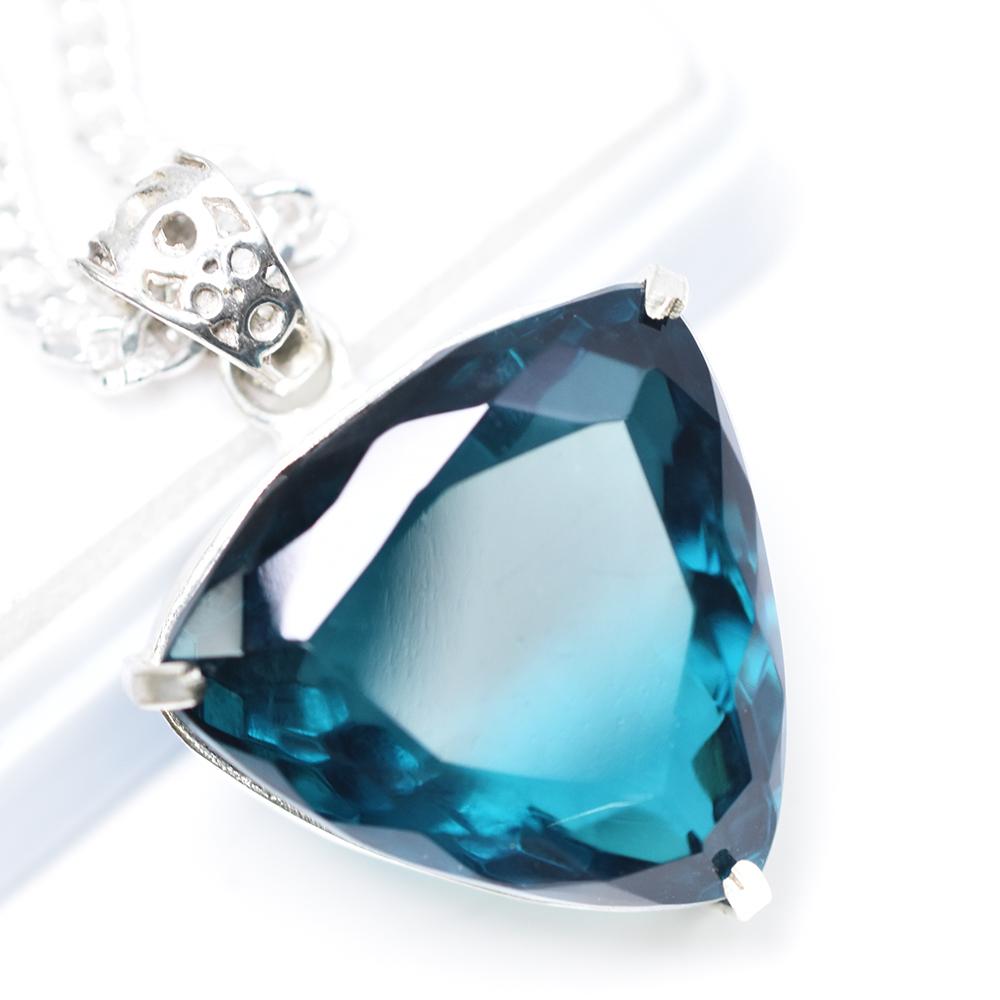 Teal Sapphire 80.1 Ct CERTIFIED Trillion 925 Sterling Silver Gemstone Pendant MY-PD-116-NS