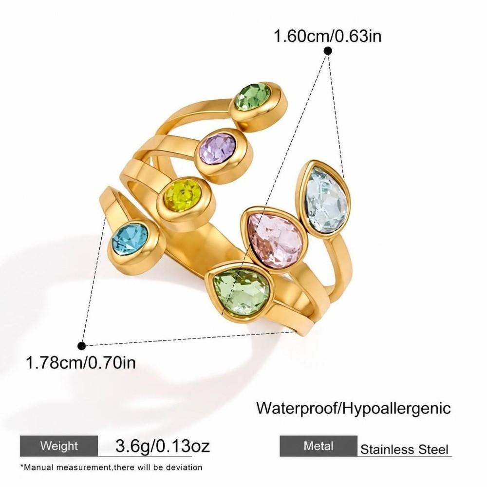 Colorful Crystal Geometric Crystal Ring Stainless Steel Finger Ring New Open Ring for Women