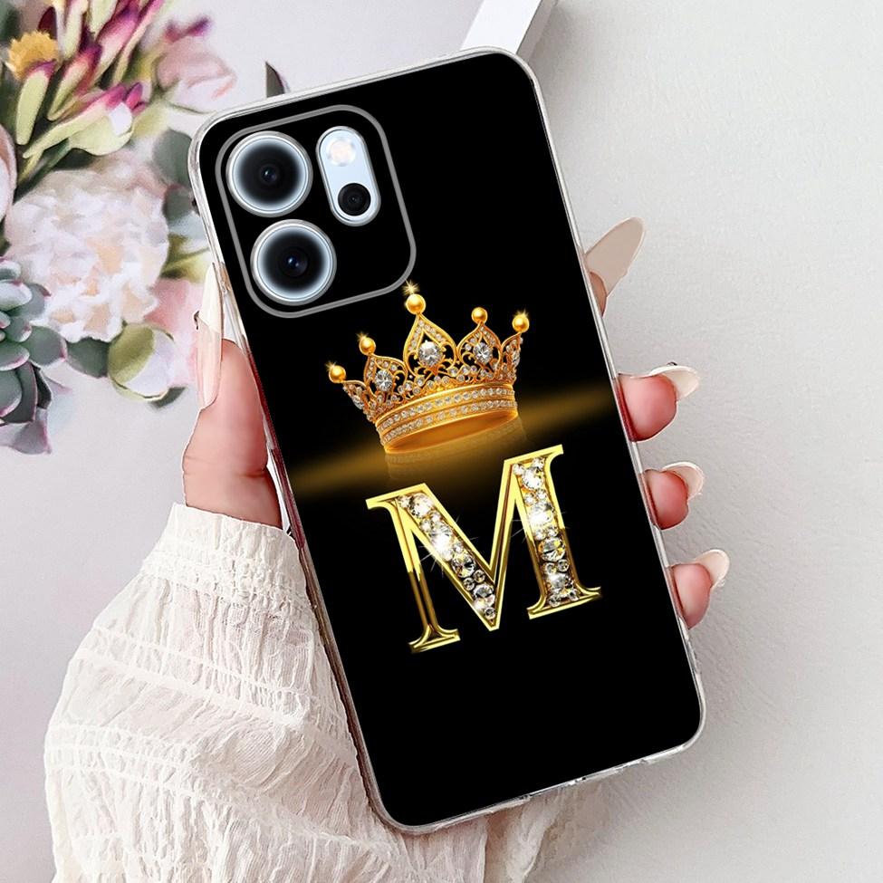 For Oppo Reno 14F CPH2743 Case For Oppo Reno14 F Cover Transparent Luxury A-Z Letters Fashion Flowers Crown Soft Bumper Casing