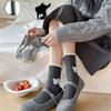 Socks Female Flocking Cartoon Kitten Contrast Color Lace Medium Tube Stacking Socks Female