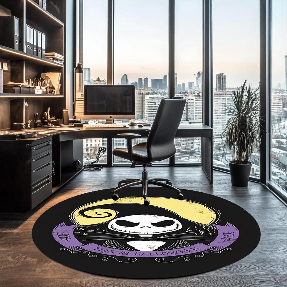 The Nightmare Before Christmas Printed Round Rug Carpet Chair Rug Area Rug Entryway Doormats,for Office Chair Living Room Bedroom Kitchen Room.