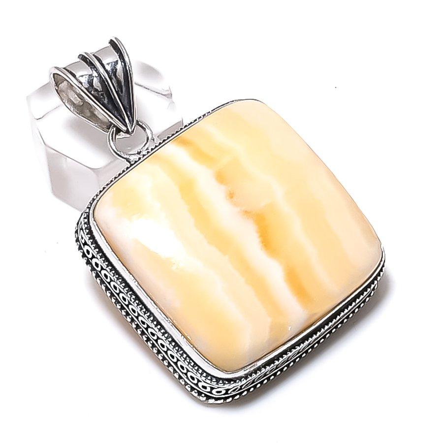 Natural Yellow Calcite Gemstone 925 Sterling Silver Jewelry Pendant 2.05" Q1B42