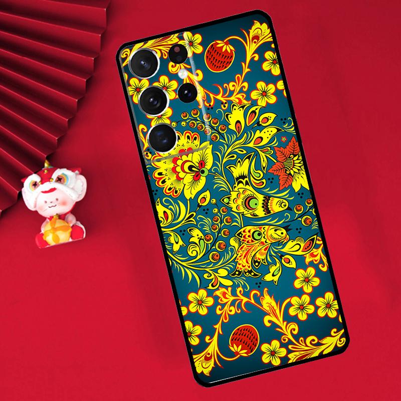 Russian Scarf Floral Case For Samsung Galaxy S25 S26 Ultra S21 S22 S20 S23 S24 Ultra Plus S10 S25 FE Cover Funda