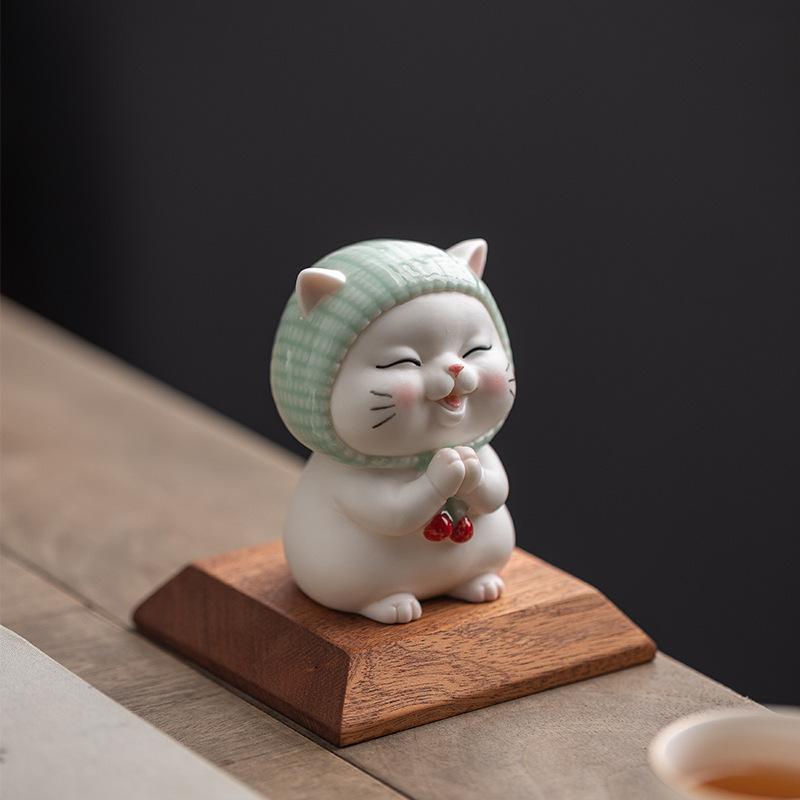 Ceramic Cute Lucky Cat Statue Ornament Miniature Fortune Kitten Crafts Home Desktop Office Cartoon Accessories Exquisite Gift
