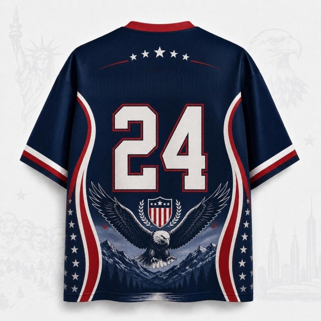2026 American Fan Uniform Football Print Breathable V-neck Mesh Football T-shirt Is A Must-have for Fans
