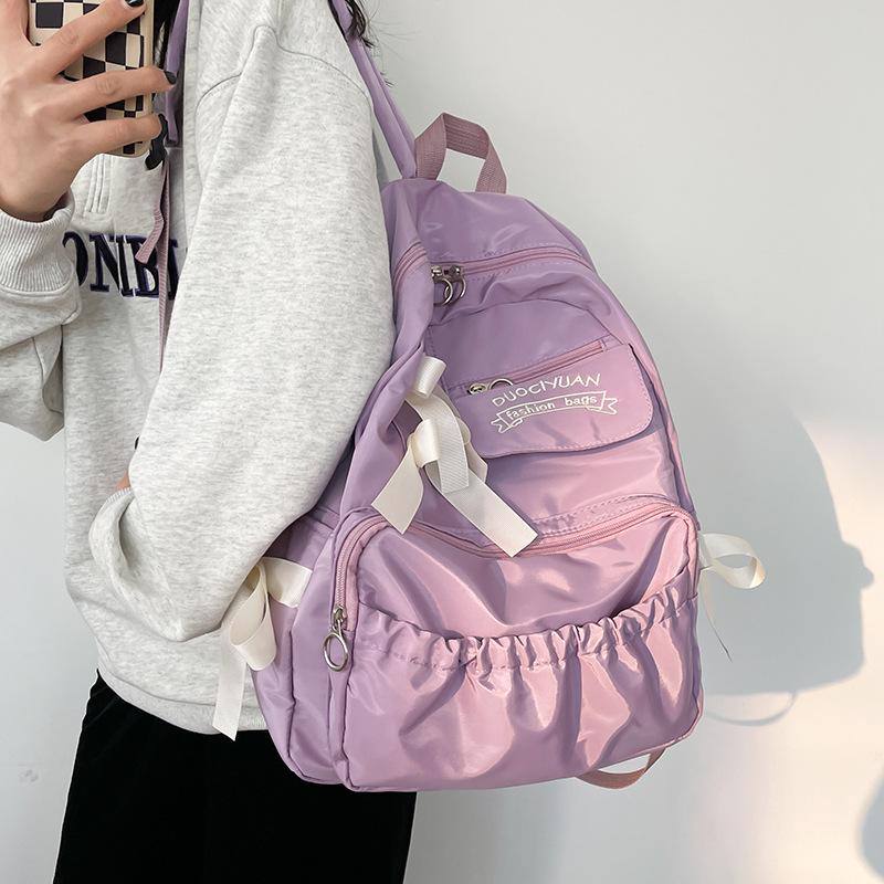Japanese Anime Academy Style Cute Bow Color Block Pleated Soft Girl Student Backpack for Women