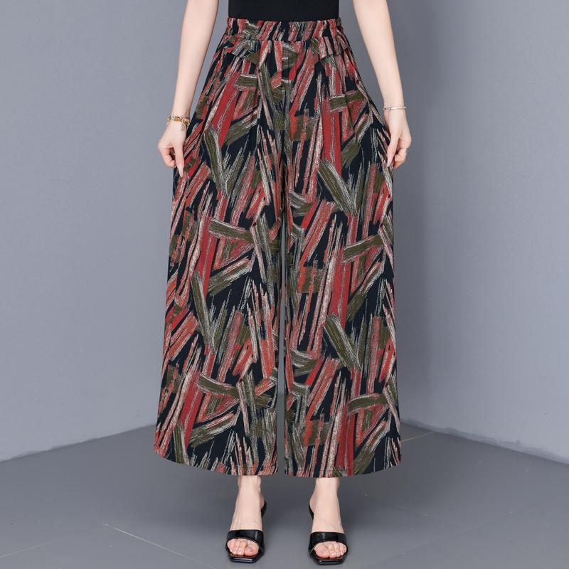 Women's Plus Size Printed Wide Leg Pants, Elastic Waist Summer Casual Trousers (XL-5XL)