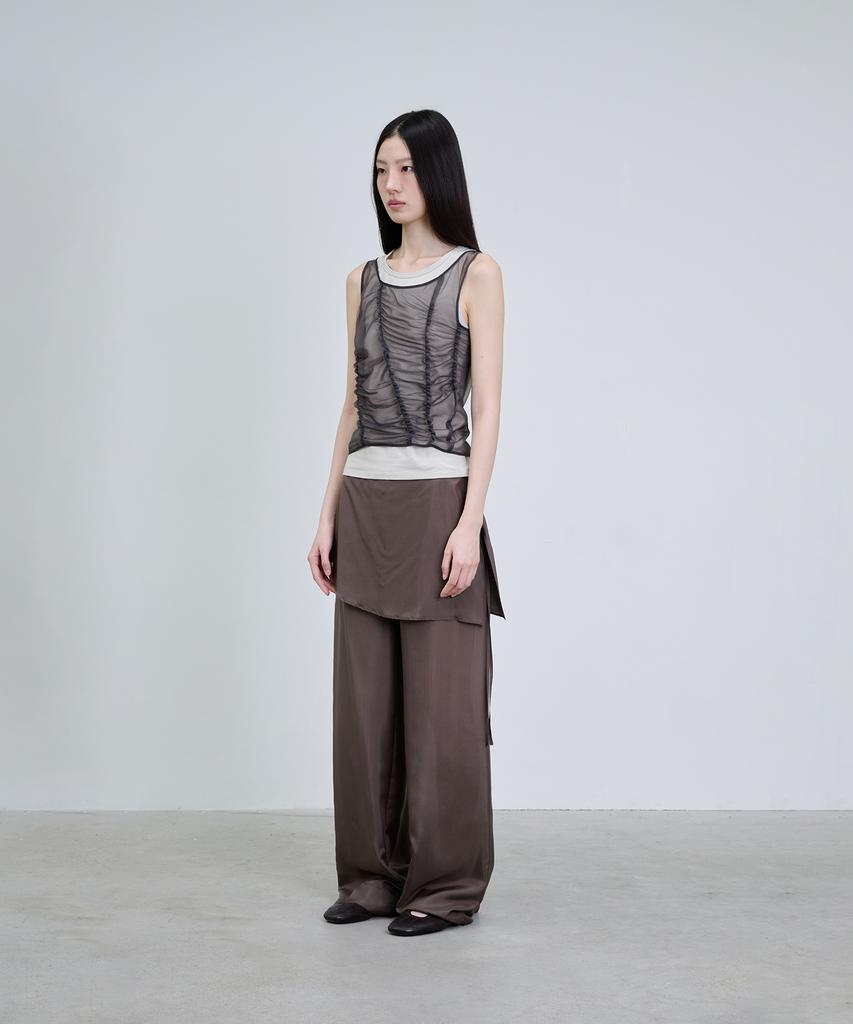 Deoaeteus Layered Sheer Sleeveless Set_Khaki