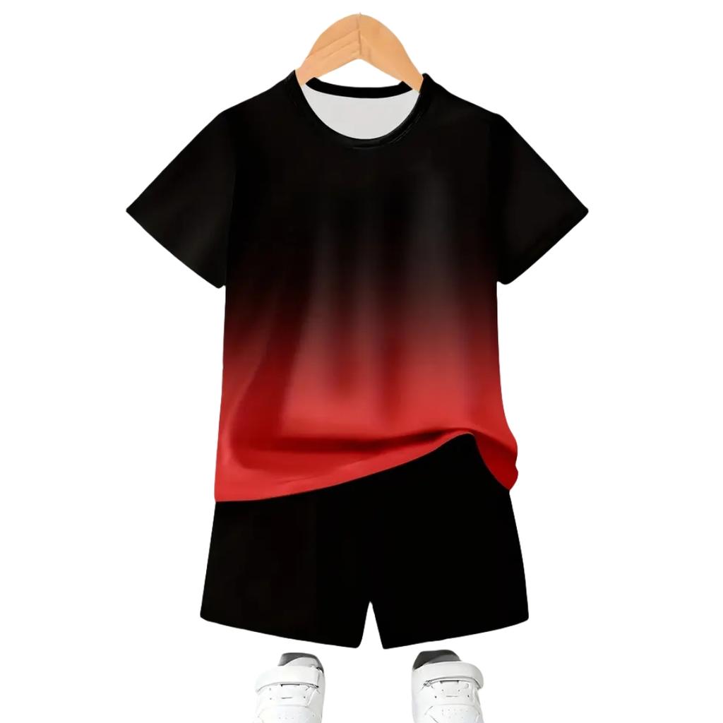 Summer Gradient Colored Letters Creative Fun Pattern Children's Fashion Comfortable Soft Breathable Short Sleeved Two-piece Set