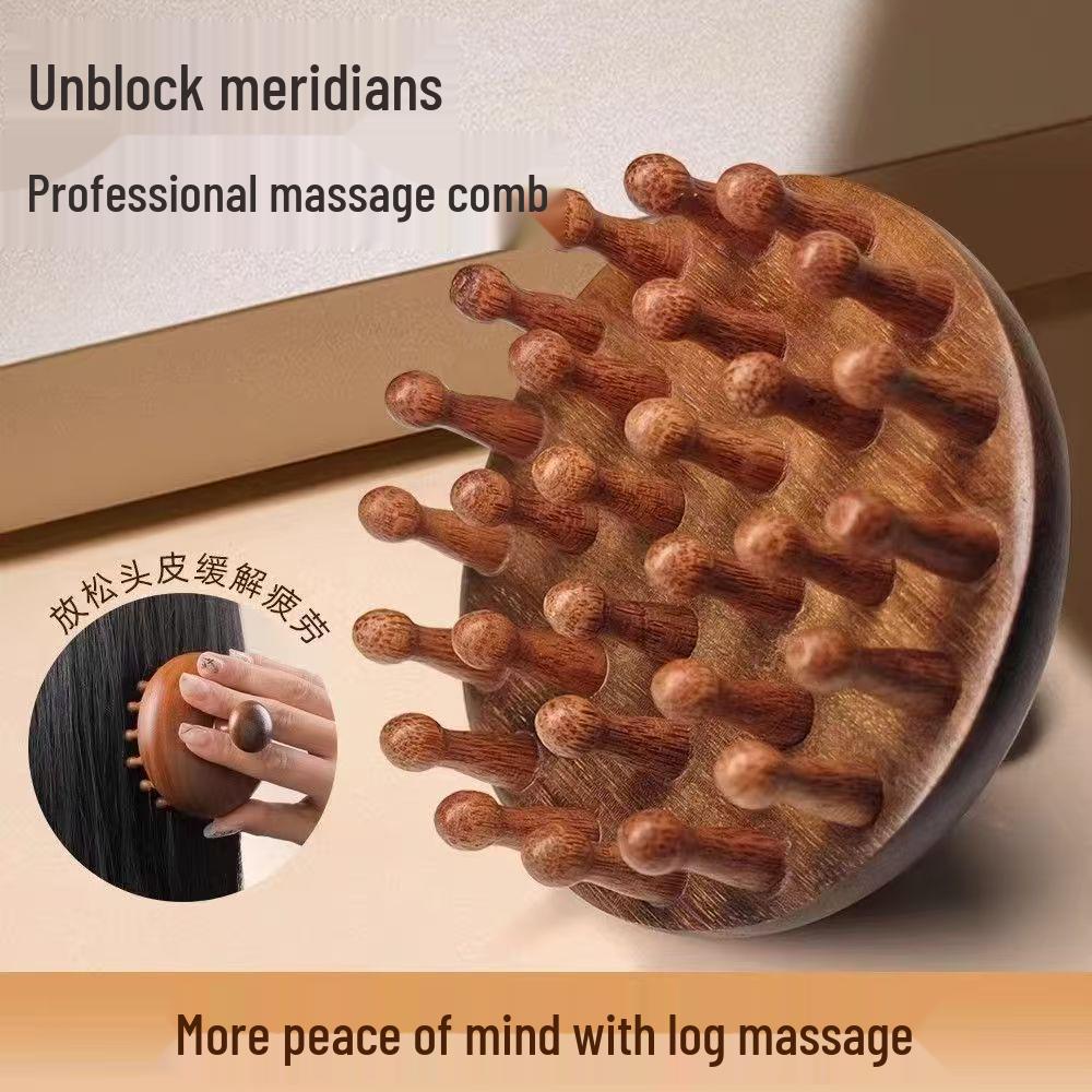 Golden Sandalwood 28-Tooth Round Massage Comb Solid Wood Hair Care Tool