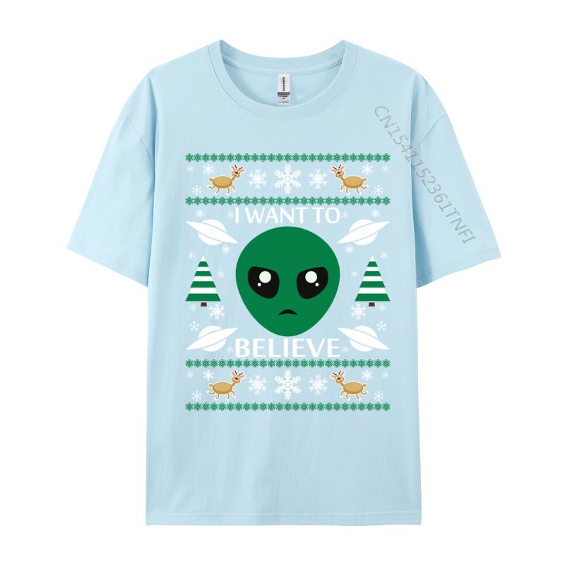 I Want To Believe Alien Christmas Shirt 2024 Men T Shirts Casual Crazy Tees Cotton Fabric Design Tees Crew Neck Drop Shipping