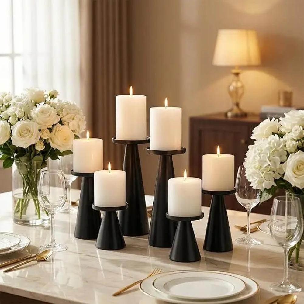 3PCS/SET Wrought Iron Nordic Golden Candle Holder Cone-shaped Scented Candles Pillar  Wedding