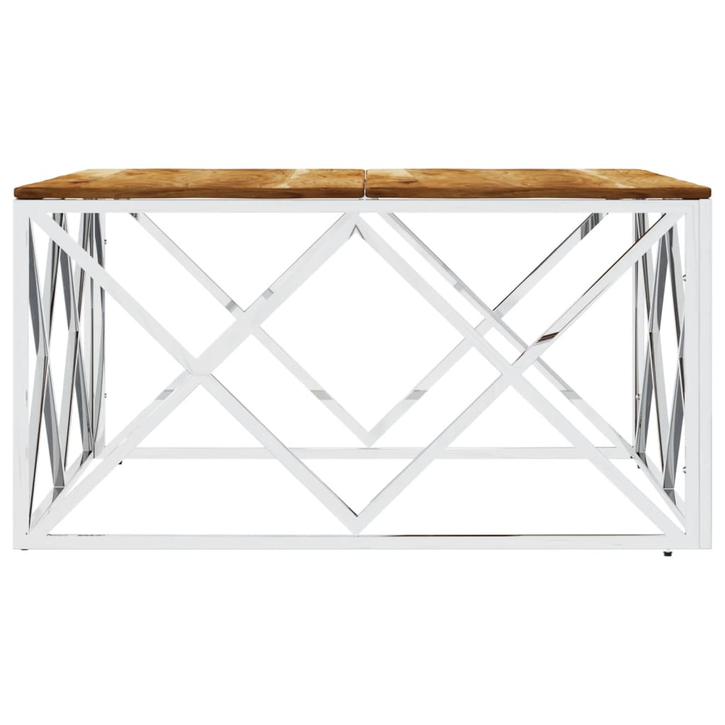  Coffee Table, Silver, Stainless Steel and Solid Acacia Wood