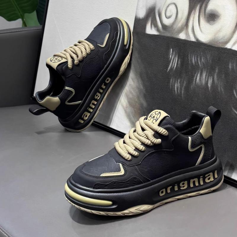 Mens Shoes 2025 Spring New Trend Platform Heightening Casual Board shoes Fashion Color Matching Leather Lace-up Casual Sneakers