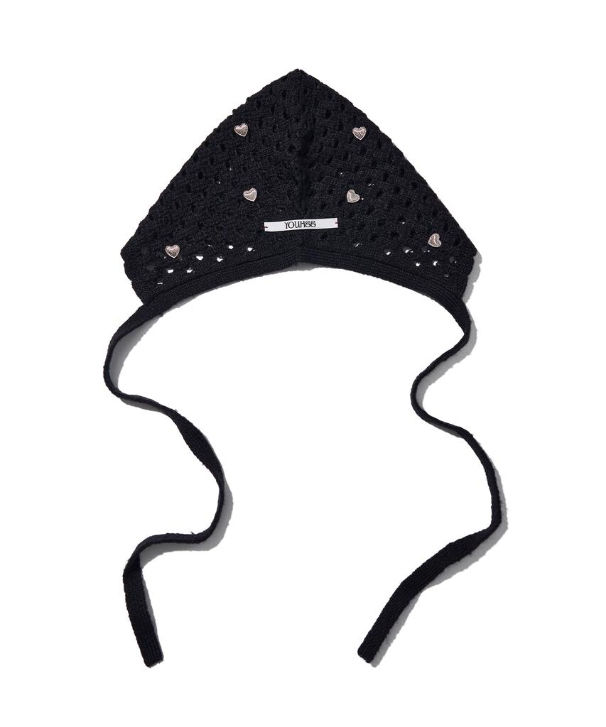 YOUHEE Heart Crochet Bonnet Hat Black