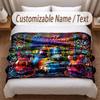 Music Guitar Theme Soft Blanket Personalized Custom Name Text Print Warm Blanket Home Sofa Bedroom Decor