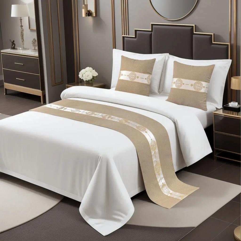 Geometric Stripe Satin Bed Flag Landscape Flower Bird Pattern Home Decoration Cover Cloth Hotel Home Bed End Towel Pillowcase