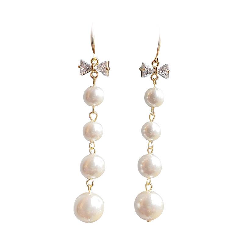 Stylish And Simple High-End Bow Earrings Temperament Versatile Pearl String Earrings French Retro Niche Earrings Women