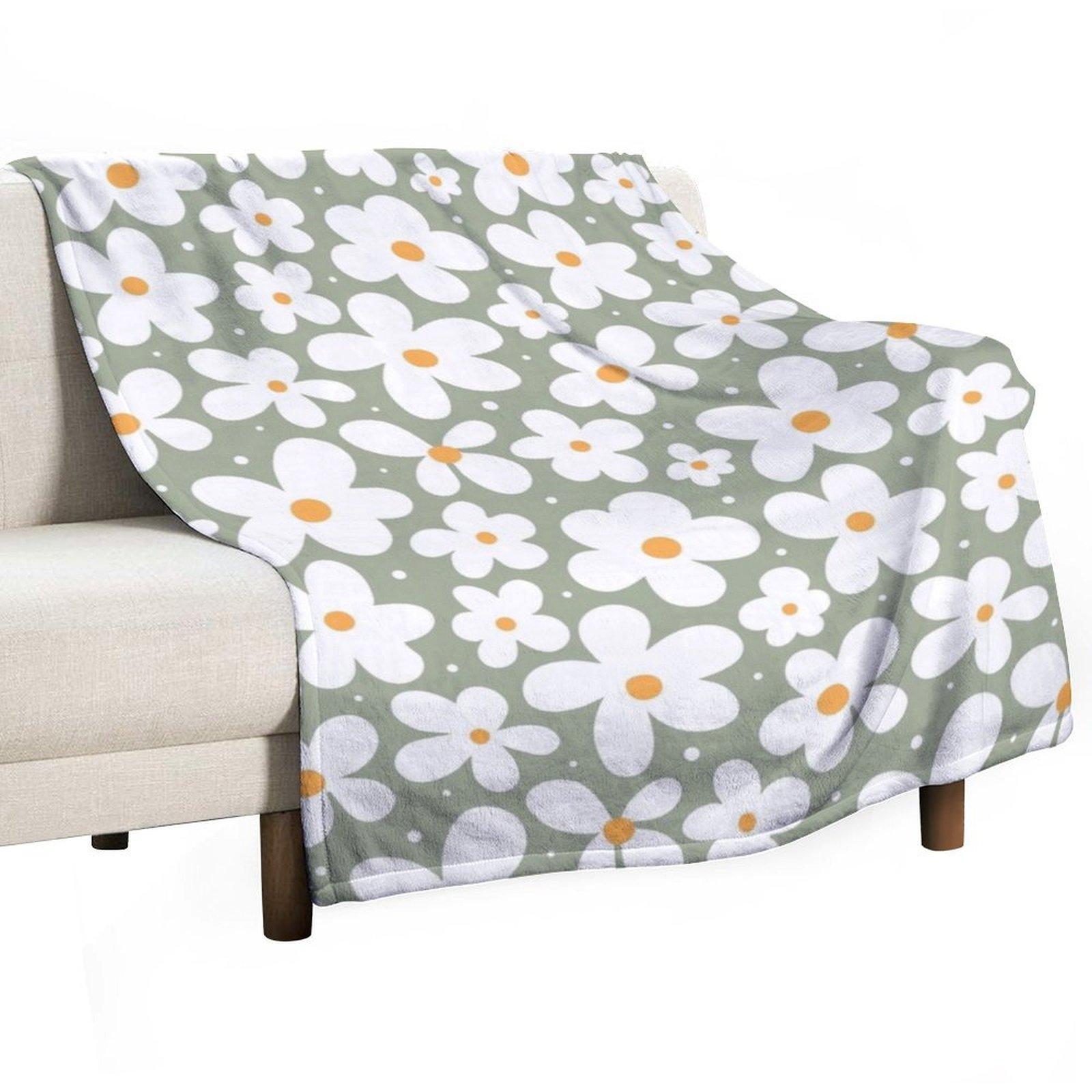 

Groovy Daisies Floral Retro Daisy Pattern Sage Olive Green Throw Blanket Hairys Bed covers Softest funny gift Blankets 30x40in