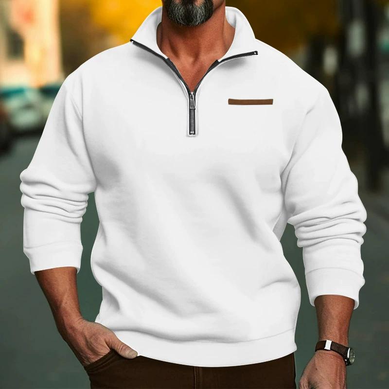 Men s Plus Size Casual Half Zip Padded Pullover Sweatshirt with Standing Collar In Multiple Solid Colors XS белый 2769₽